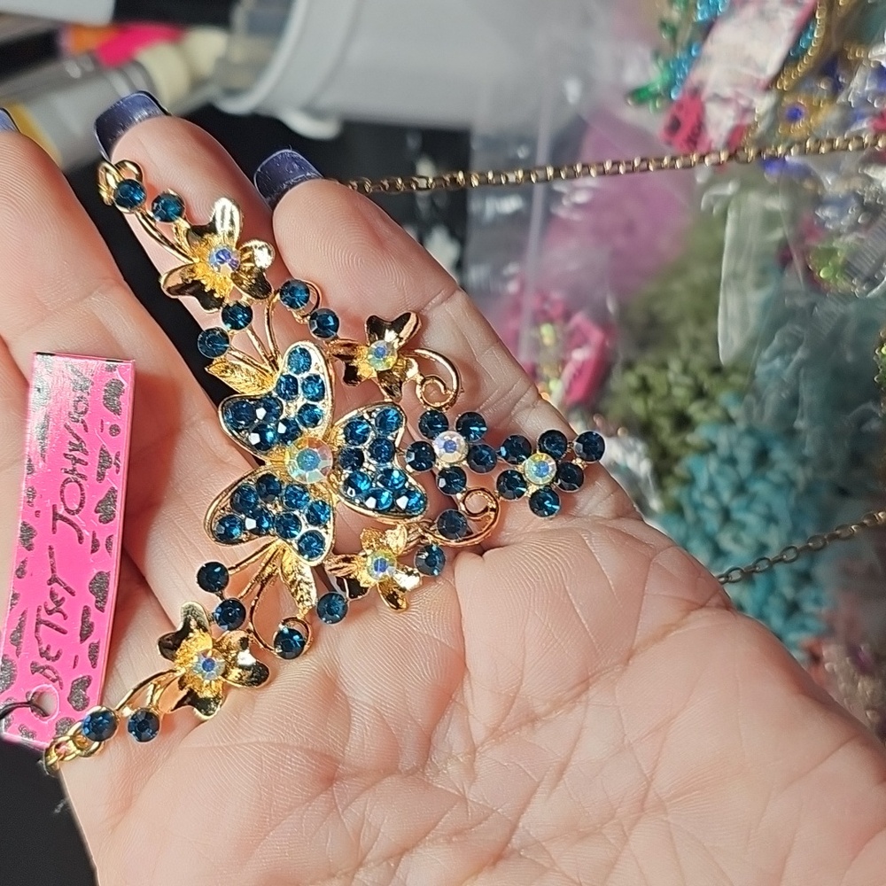 Betsey Johnson Gold and Blue Floral Necklace